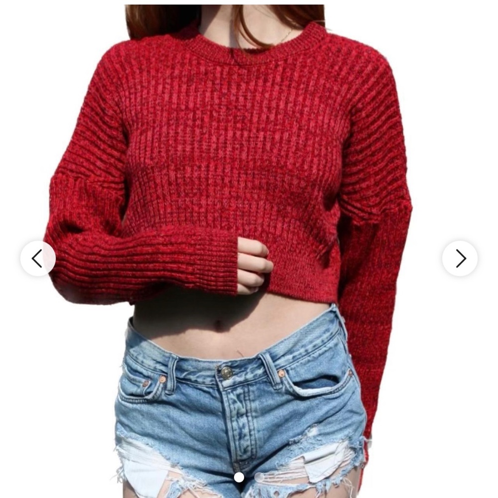 Urban Outfitters Big Sur Ribbed Knit Cropped
Sweater Red Multi Drop Sleeve